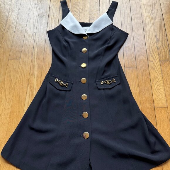 Cache Size 10 Vintage Black Button Front Sleeveless Romper w/ Gold Chain Accents - Picture 2 of 13